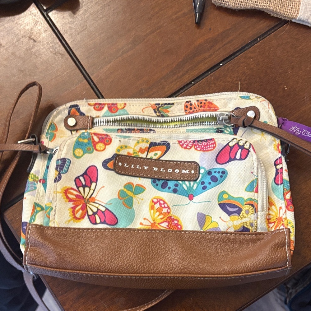 Lily Bloom Colorful Butterfly Crossbody Bag - Cream and Brown